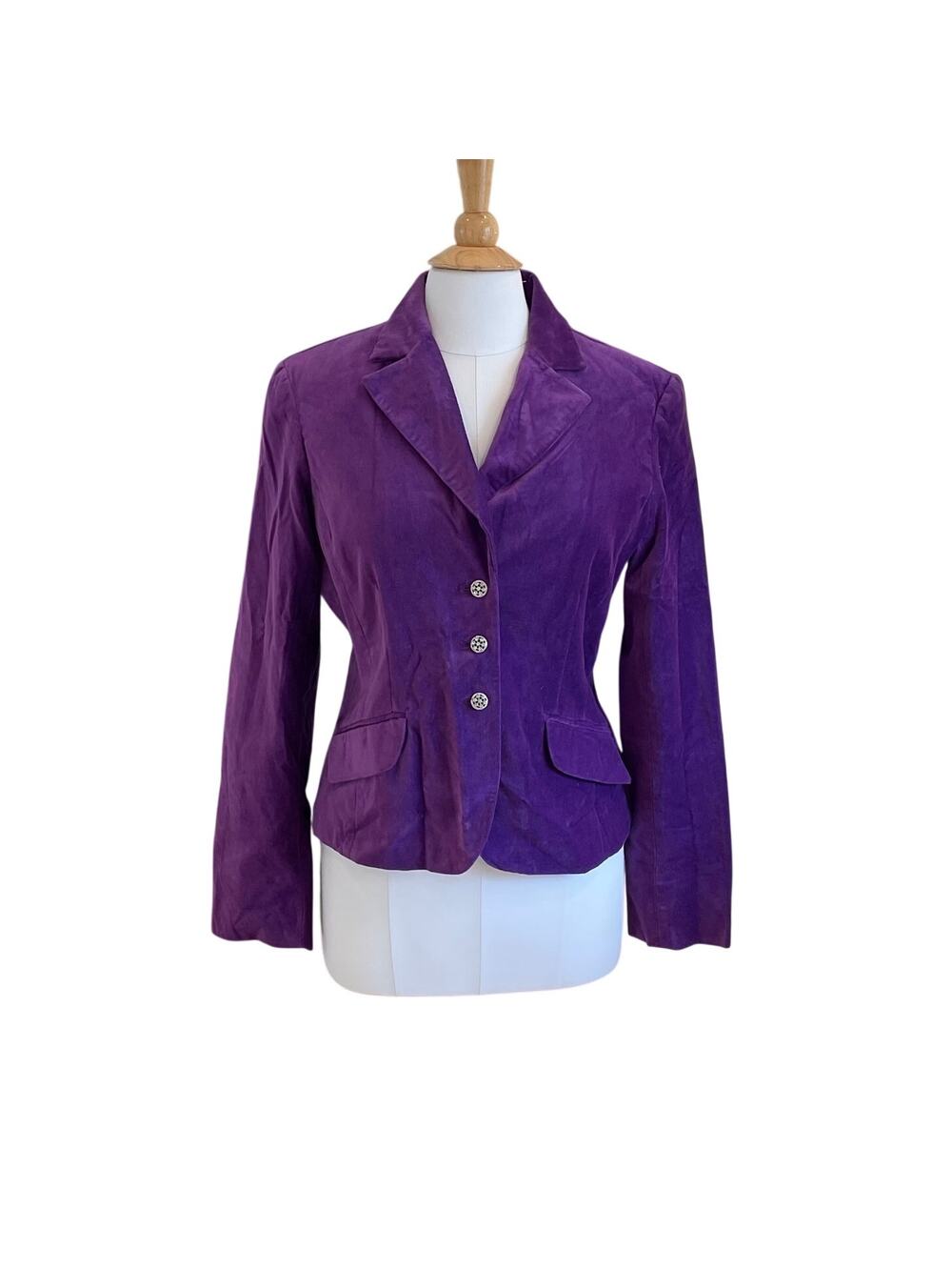 George Royal Purple Velvet Blazer, Fitted, Pockets, Jeweled Buttons, Size 12